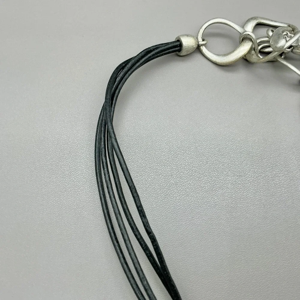 Premier Designs Necklace Tiger Eye Pendant Black Cord Silver Tone 18-20 In